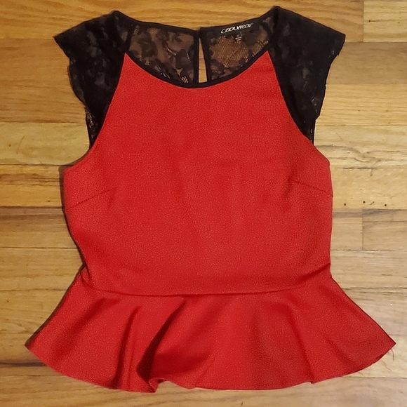 Mandee Lace Back Peplum Top - Picture 1 of 4